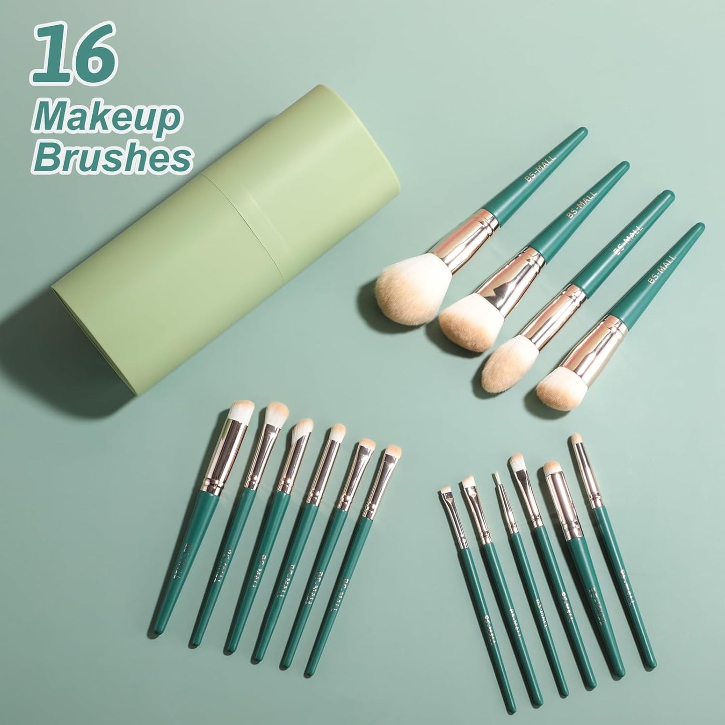 BS MALL - Set de 16 Brochas Aqua + Estuche Verde