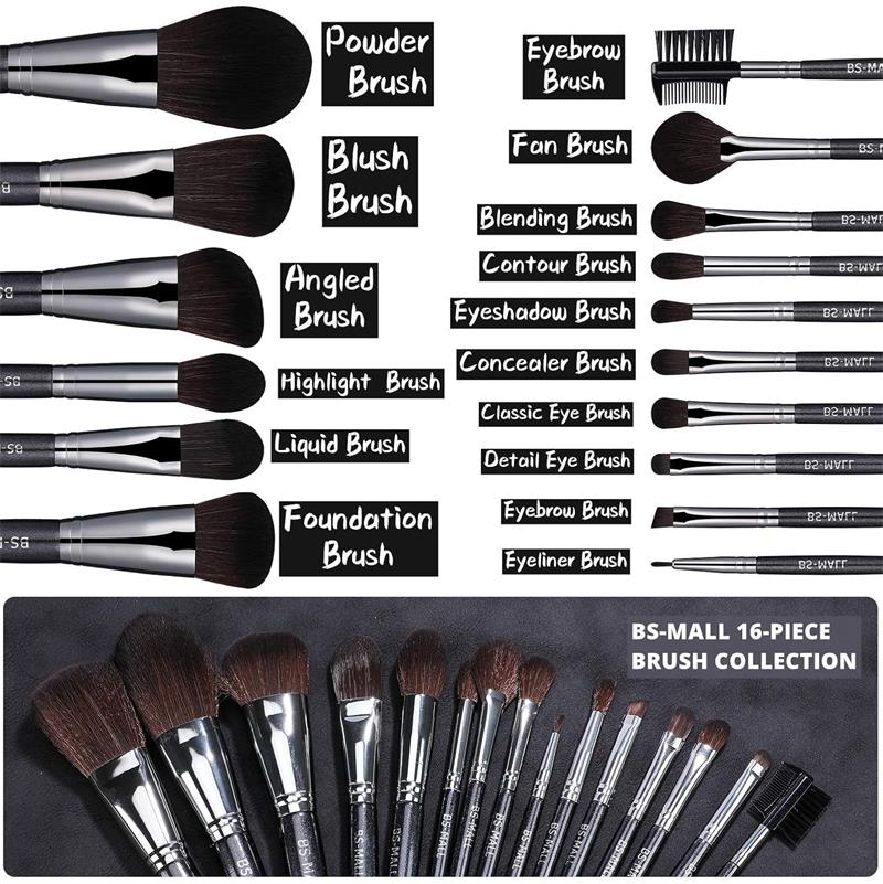 BS MALL - Set de 16 Brochas Mango Negro